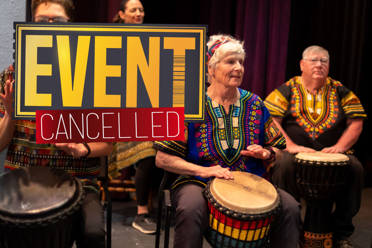 EVENT CANCELLED African Drummers playing on a stage.