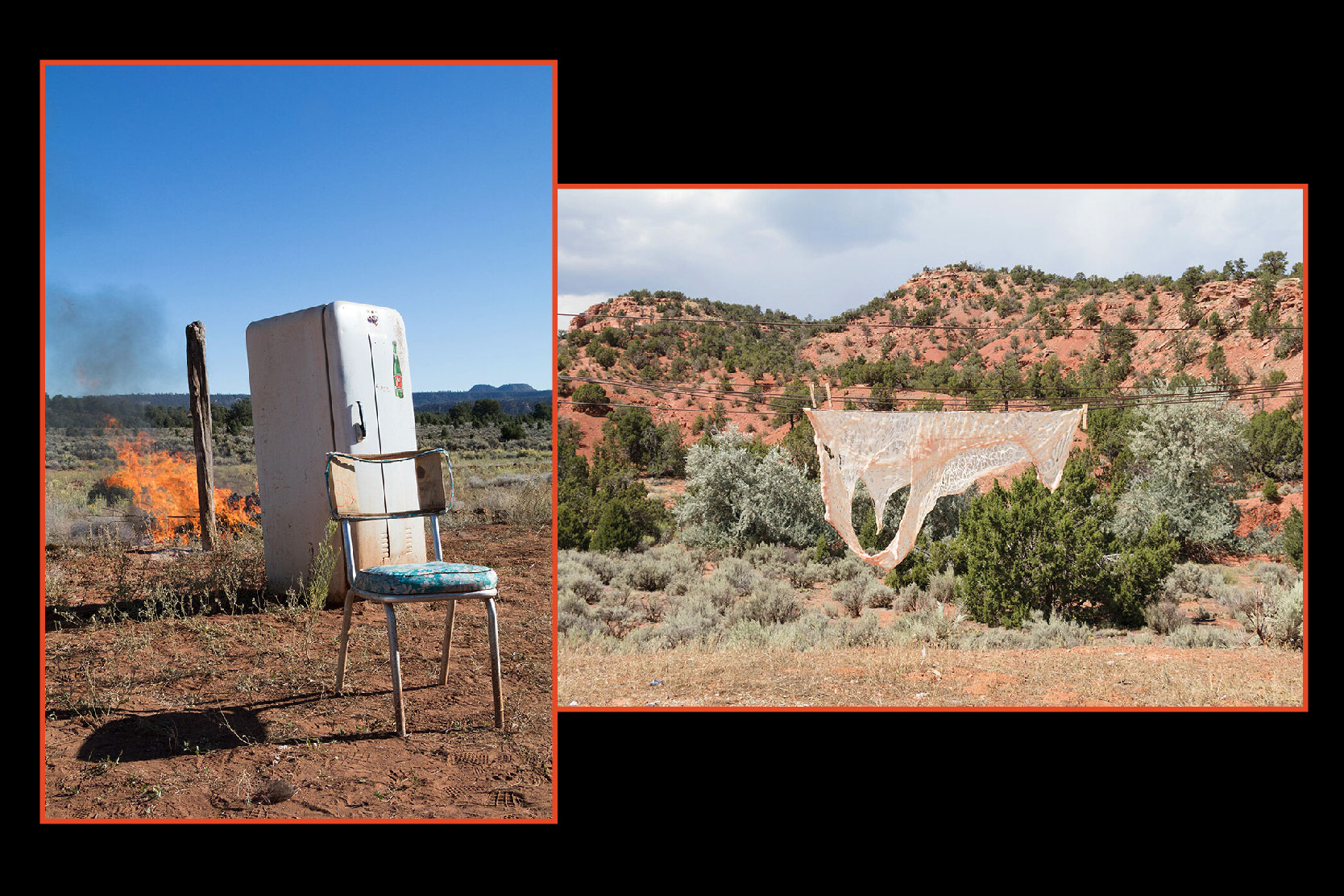 Rapheal Begay photography left THIRST-QUENCHIN (Navajo NM), 2017, from the series Vernacular Response; right  HUNG TO DRY (Hunter’s Point AZ), 2017, from the series Vernacular Response