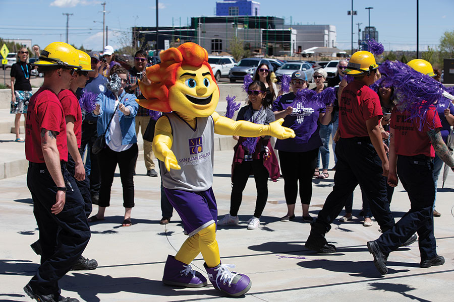 Blaze, the SJC Mascot makes his debut on campus.