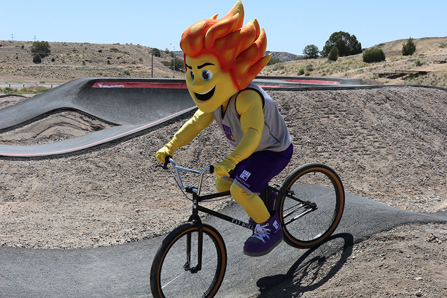 Blaze on a bike at the SJC Bike Pump Track
